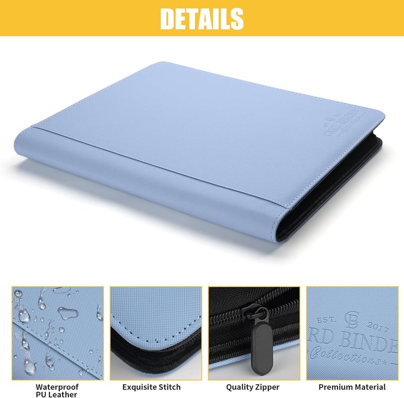 CARDBINDER Toploader Binder,Toploader Hard Cases, 9-Pocket Pages Sleeves Hold up 288 Cards.Toploader Card Binder with Sleeves for “3×4” rigid，Card Holder(Light Blue) - Image 3